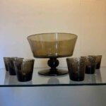 service en verre de Biot brun coupe et verres