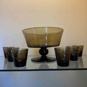 service en verre de Biot brun coupe et verres