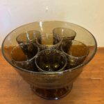 service en verre de Biot brun coupe et verres