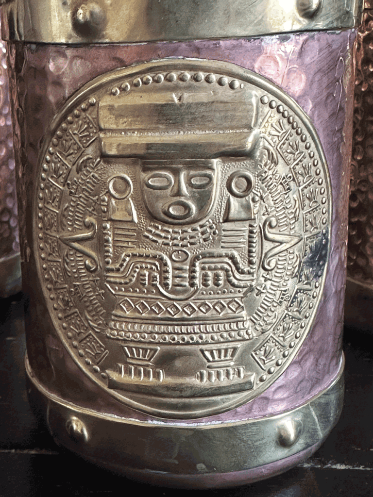 Tasses Mexicaines Cuivre et Laiton Calendrier Aztèque