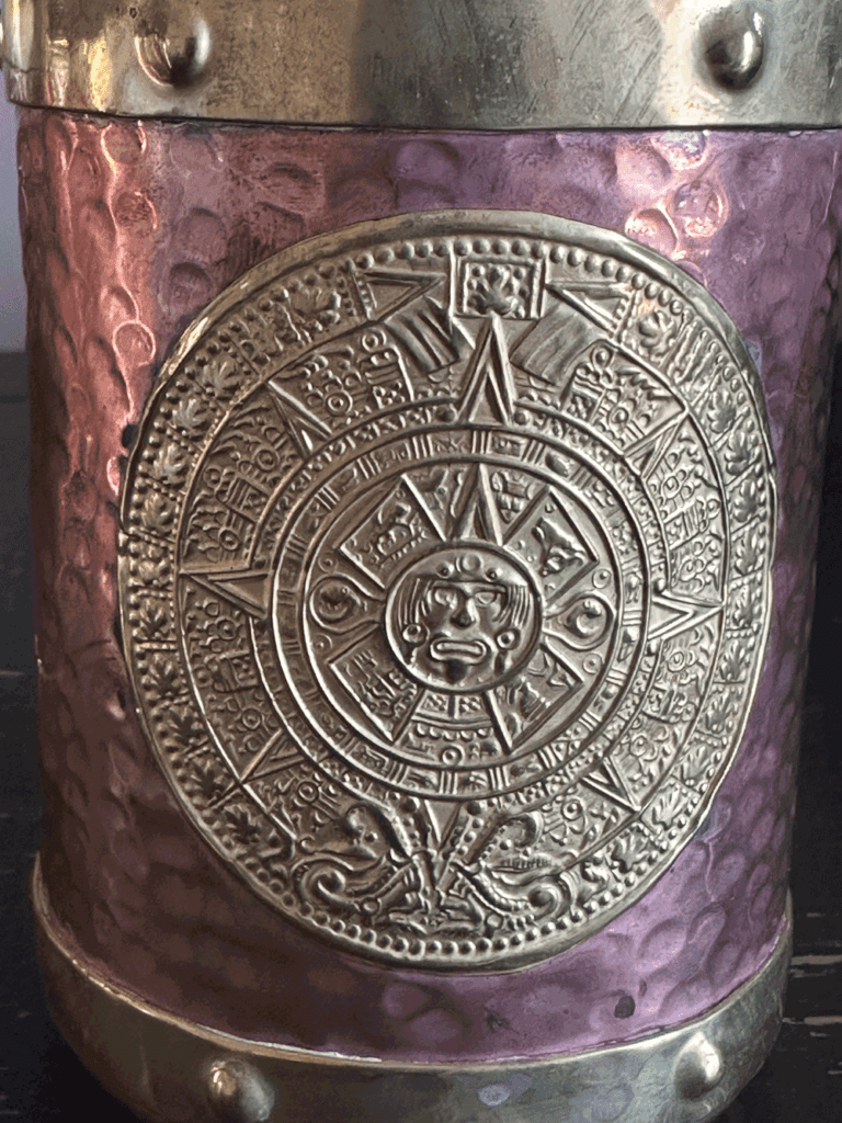 Tasses Mexicaines Cuivre et Laiton Calendrier Aztèque