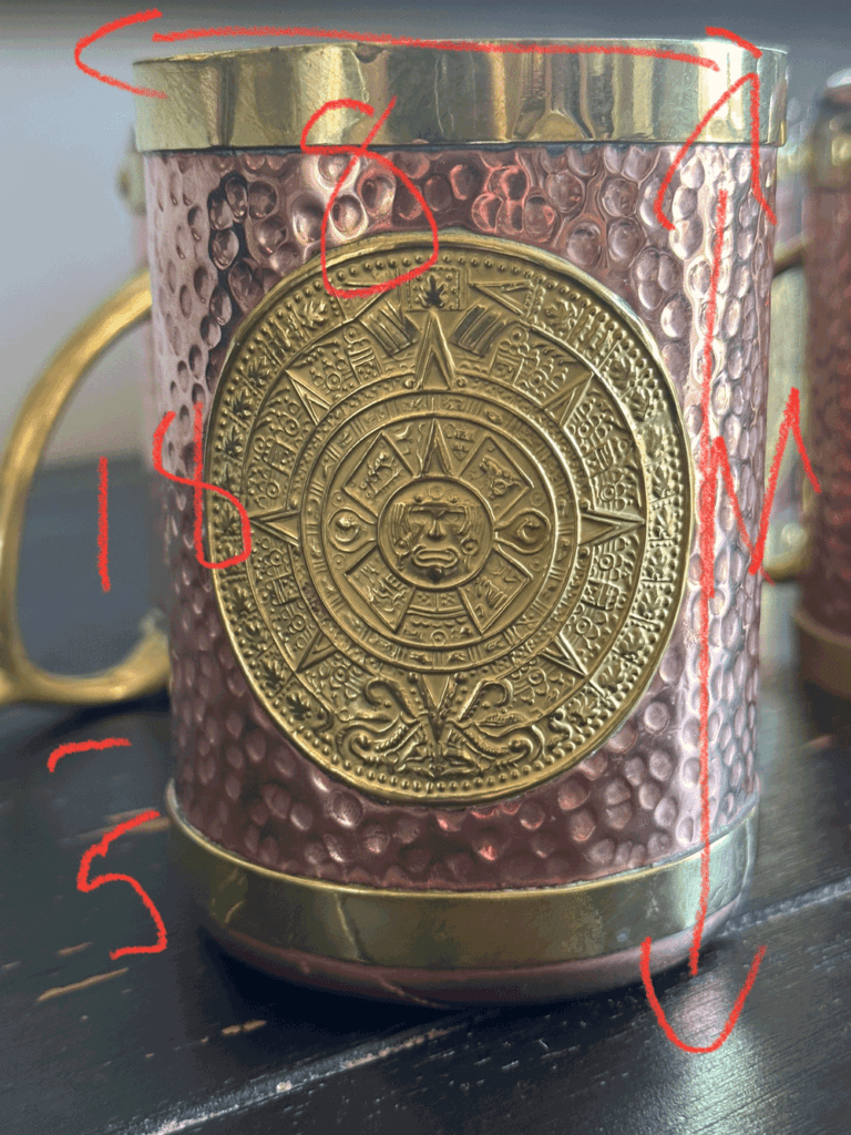 Tasses Mexicaines Cuivre et Laiton Calendrier Aztèque
