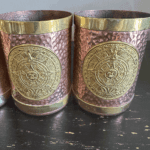 Tasses Mexicaines Cuivre et Laiton Calendrier Aztèque