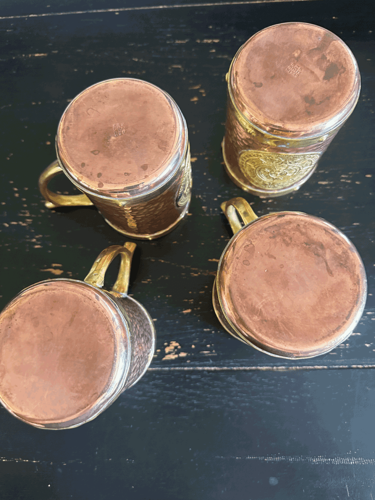 Tasses Mexicaines Cuivre et Laiton Calendrier Aztèque