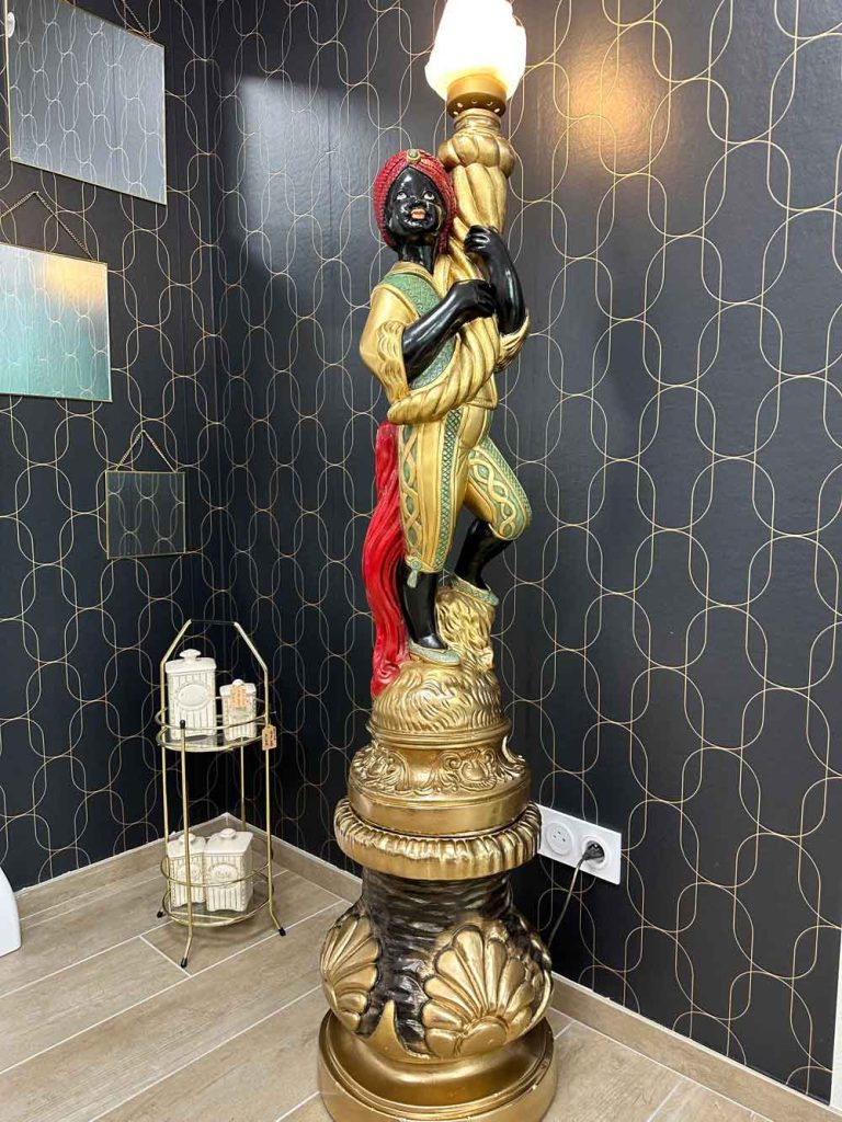 Lampe Nubien Porte Torchère Plâtre polychrome
