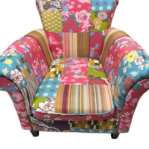 Fauteuil ALIÉNOR tissu bohème multicolore pieds bois noir