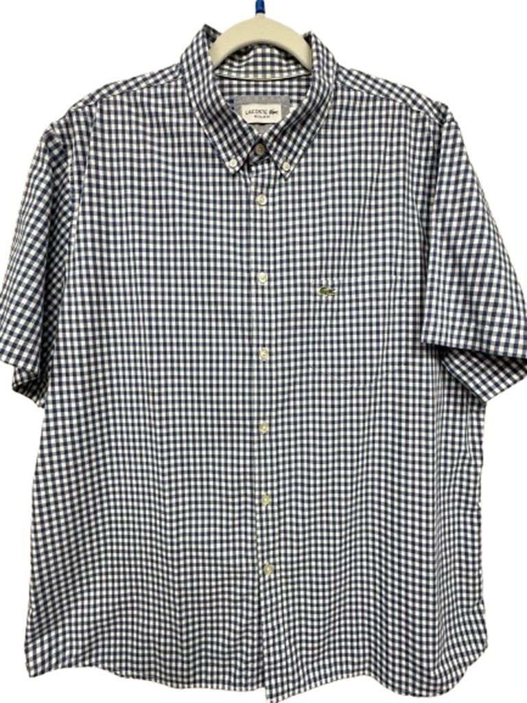 chemise manches courtes /chemisette lacoste bleu et blanche petits carreaux XXL