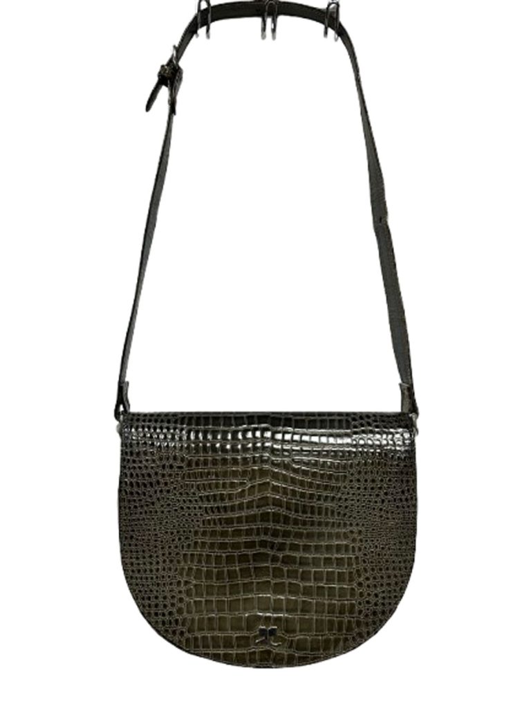 Sac Courrèges cuir croco vert vintage