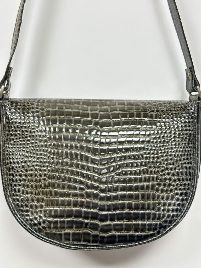 Sac Courrèges cuir croco vert vintage