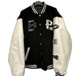 veste teddy homme noir et simili blanc taille L