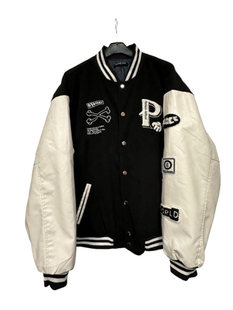 veste teddy homme noir et simili blanc taille L