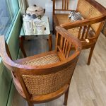 ensemble fauteuil et banquette bois et cannage art déco