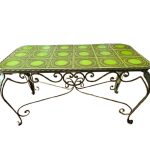 table basse verte fer forgé et faïence