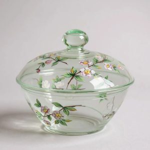 bonbonnière verre peint décor de fleurs de pommier
