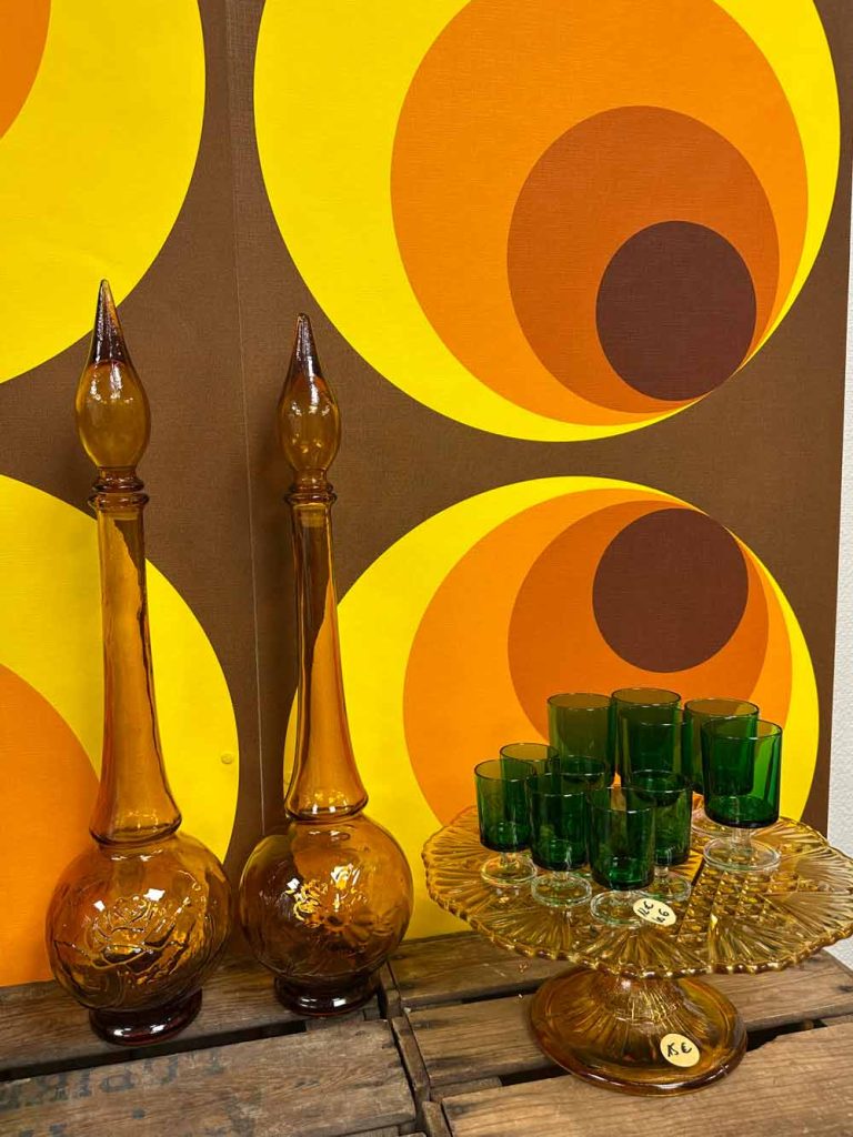 Carafes à décanter en verre d'Empoli ambré vintage