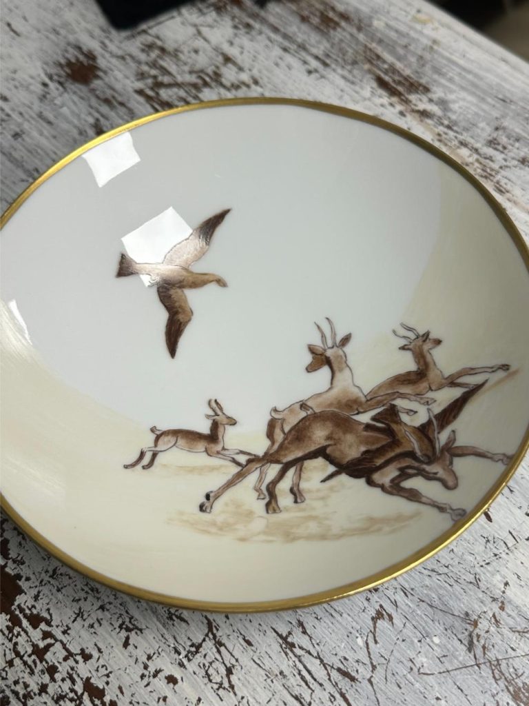 coupe porcelaine médard de noblat limoges france décor chasse