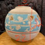 vase boule grès beige turquoise seconde main