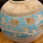 vase boule grès beige turquoise brocante en ligne seconde âme