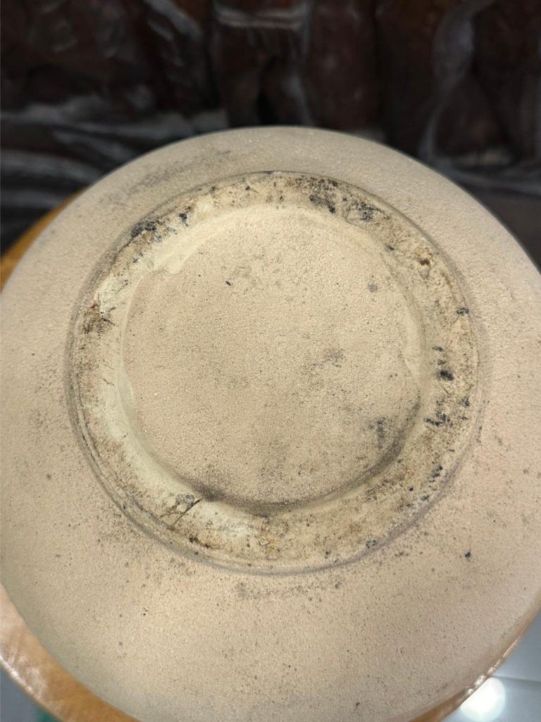 vase boule grès beige turquoise brocante en ligne seconde âme