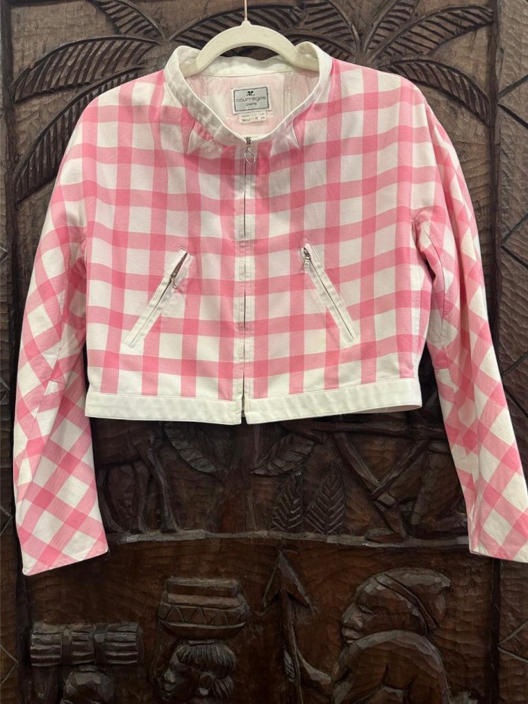 ensemble COURREGES jupe et veste blanc et rose à carreaux seconde âme