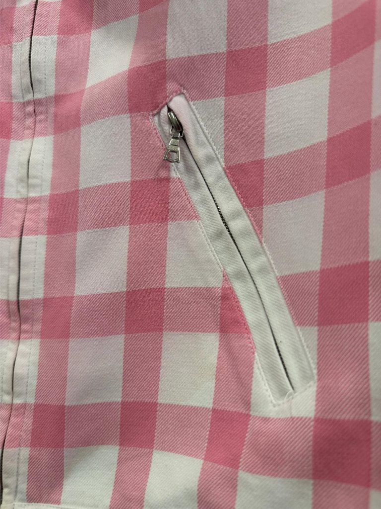 ensemble COURREGES vintage jupe et veste blanc et rose à carreaux seconde main