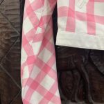 ensemble COURREGES vintage jupe et veste blanc et rose à carreaux seconde main
