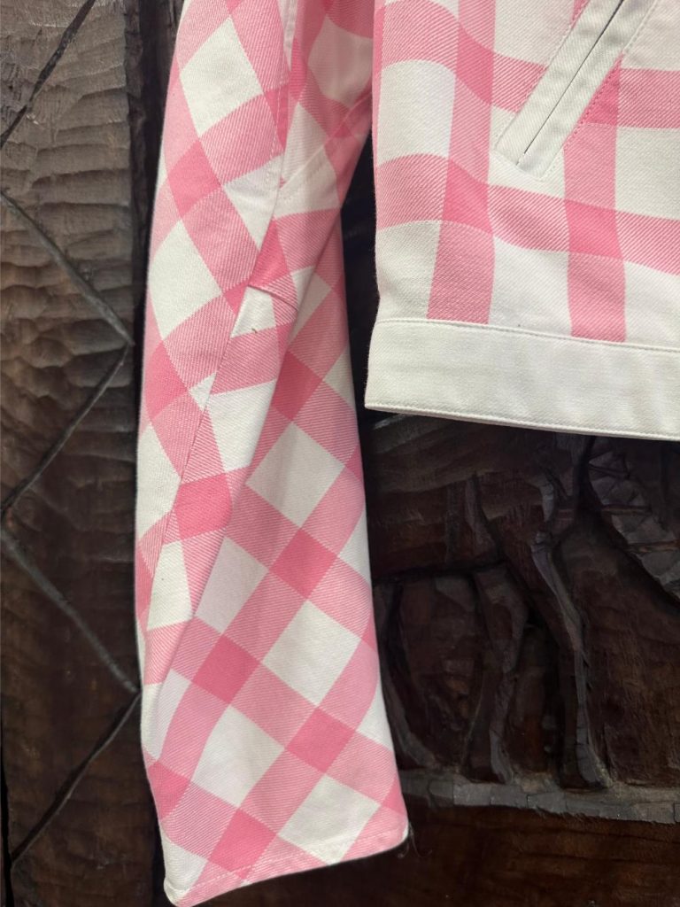 ensemble COURREGES vintage jupe et veste blanc et rose à carreaux seconde main