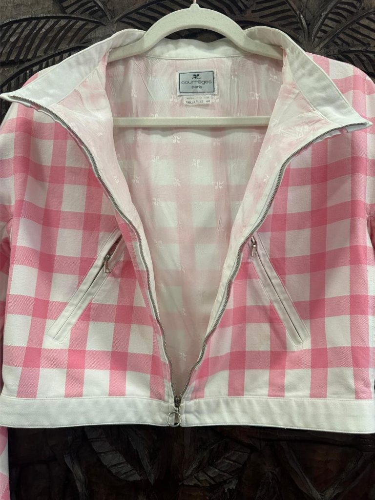 ensemble COURREGES jupe et veste blanc et rose à carreaux seconde âme