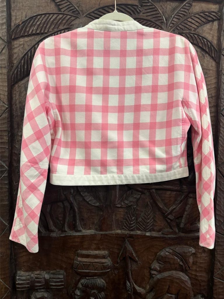 ensemble COURREGES vintage jupe et veste blanc et rose à carreaux seconde main