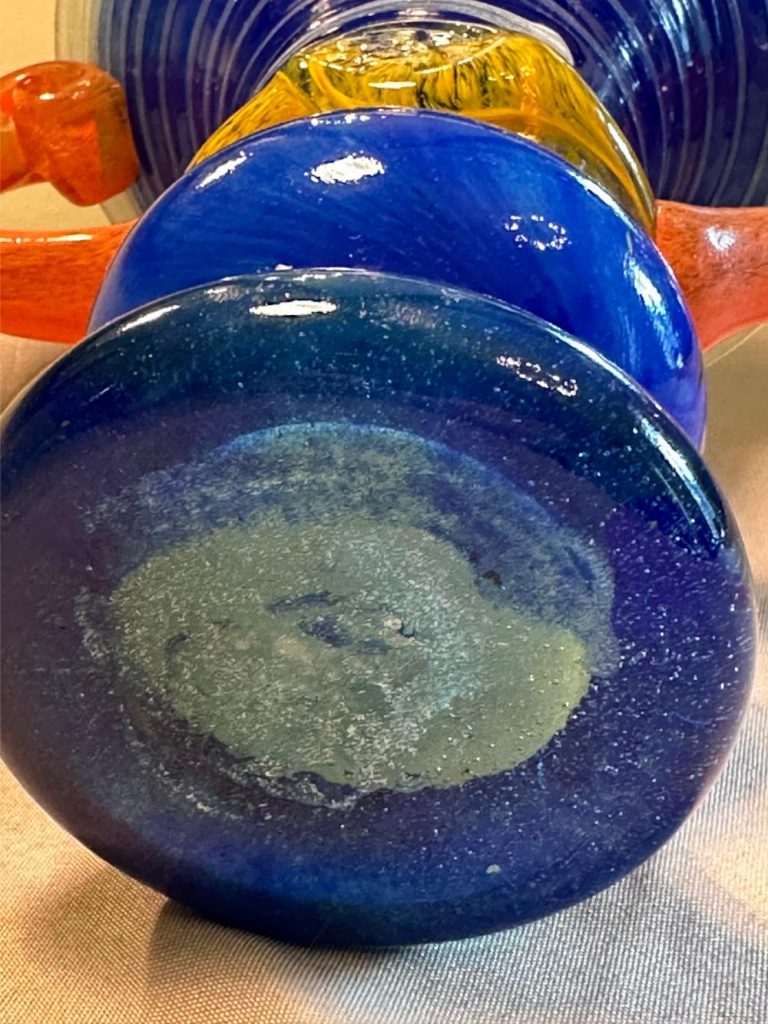 vase verre bleu et orange Murano brocante en ligne