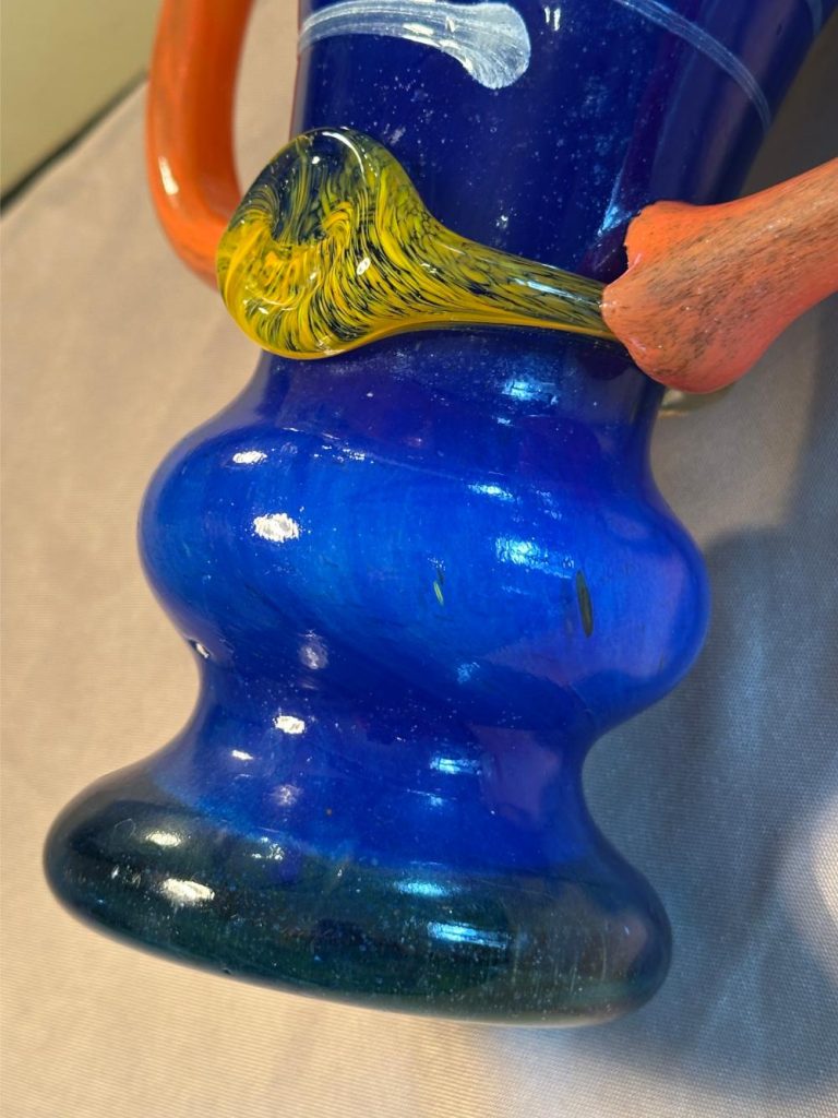 vase verre bleu et orange Murano seconde ame