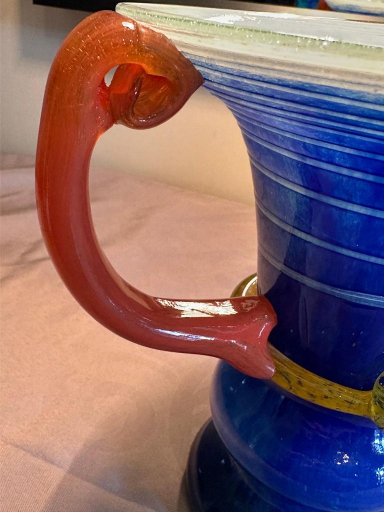 vase verre bleu et orange Murano seconde ame