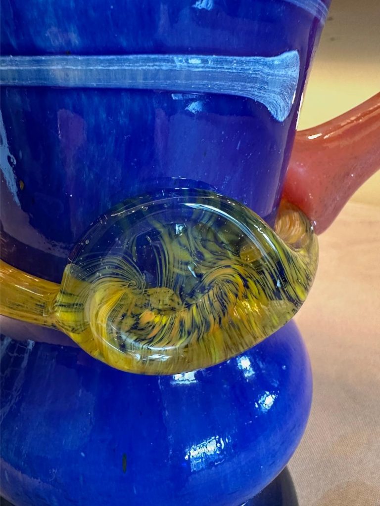 vase verre bleu et orange Murano brocante en ligne