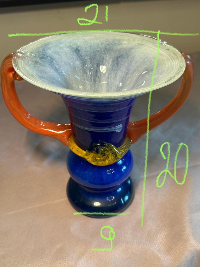 vase verre bleu et orange Murano brocante en ligne
