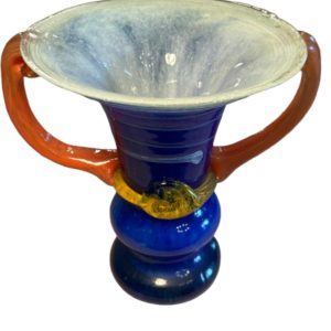 vase verre bleu et orange Murano seconde ame