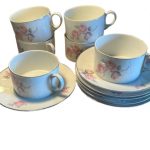 Tasse à café vintage en porcelaine tchécoslovaque, vers les années 1960, décor de roses, filet argenté. brocante en ligne seconde âme