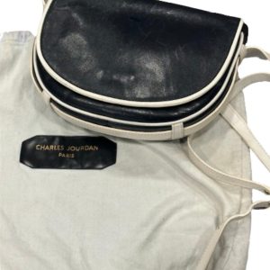 Sac bandoulière Charles Jourdan Paris vintage années 80 – cuir bleu marine & blanc friperie en ligne seconde âme