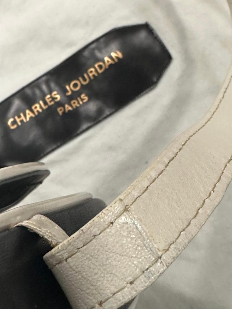Sac bandoulière Charles Jourdan Paris vintage années 80 – cuir bleu marine & blanc friperie en ligne seconde âme
